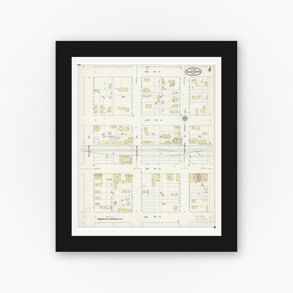 Old map wall art mockup — black gallery frame with white mat — Sanborn Fire Insurance Map from Grand Rapids, Itasca County, Minnesota (1913), Sheet #0004