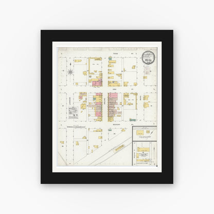 Old map wall art mockup — black gallery frame with white mat — Sanborn Fire Insurance Map from Midland, Midland County, Texas (1900), Sheet #0001