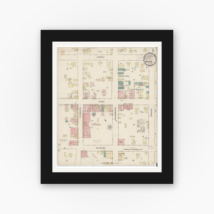 Old map wall art mockup — black gallery frame with white mat — Sanborn Fire Insurance Map from Wilson, Wilson County, North Carolina (1885) - Complete Map Set