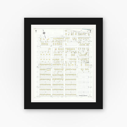 Old map wall art mockup — black gallery frame with white mat — Sanborn Fire Insurance Map from Freeport, Brazoria County, Texas (1943), Sheet #0007