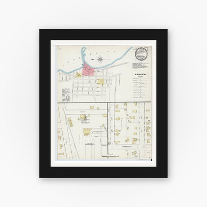 Old map wall art mockup — black gallery frame with white mat — Sanborn Fire Insurance Map from Sand Beach, Huron County, Michigan (1893) - Complete Map Set