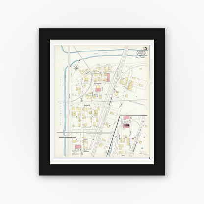 Old map wall art mockup — black gallery frame with white mat — Sanborn Fire Insurance Map from Braddock, Allegheny County, Pennsylvania (1908), Sheet #0015