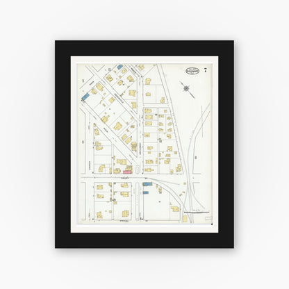 Old map wall art mockup — black gallery frame with white mat — Sanborn Fire Insurance Map from Kissimmee, Osceola County, Florida (1920), Sheet #0007