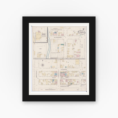 Old map wall art mockup — black gallery frame with white mat — Sanborn Fire Insurance Map from Port Washington, Ozaukee County, Wisconsin (1885), Sheet #0002