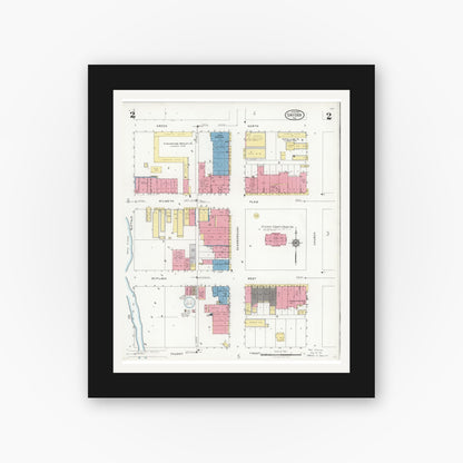 Old map wall art mockup — black gallery frame with white mat — Sanborn Fire Insurance Map from Snyder, Scurry County, Texas (1927), Sheet #0002