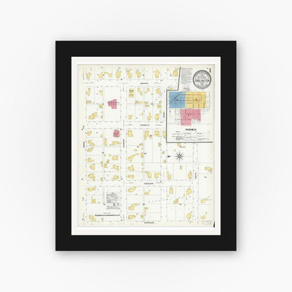 Old map wall art mockup — black gallery frame with white mat — Sanborn Fire Insurance Map from Darlington, Montgomery County, Indiana (1909), Sheet #0001