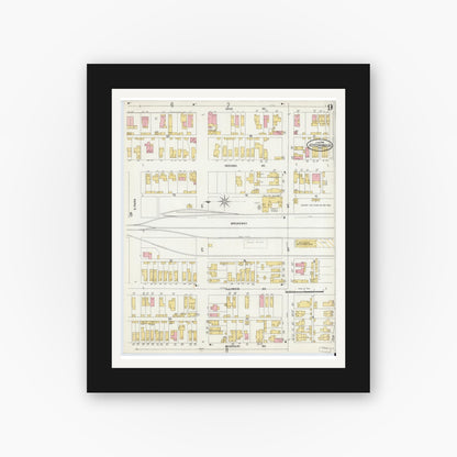 Old map wall art mockup — black gallery frame with white mat — Sanborn Fire Insurance Map from Jeffersonville, Clark County, Indiana (1898), Sheet #0009