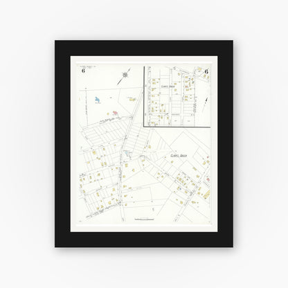 Old map wall art mockup — black gallery frame with white mat — Sanborn Fire Insurance Map from Clark's Summit, Lackawanna County, Pennsylvania (1933), Sheet #0006