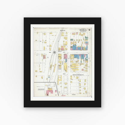 Old map wall art mockup — black gallery frame with white mat — Sanborn Fire Insurance Map from Pecatonica, Winnebago County, Illinois (1904), Sheet #0002