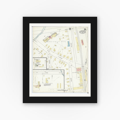 Old map wall art mockup — black gallery frame with white mat — Sanborn Fire Insurance Map from Coldwater, Branch County, Michigan (1914), Sheet #0011