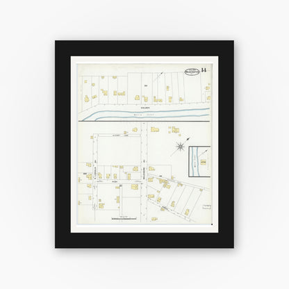 Old map wall art mockup — black gallery frame with white mat — Sanborn Fire Insurance Map from Washington, Warren County, New Jersey (1909), Sheet #0014