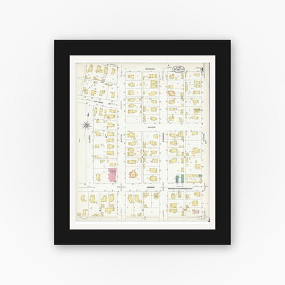 Old map wall art mockup — black gallery frame with white mat — Sanborn Fire Insurance Map from Decatur, Adams County, Indiana (1907), Sheet #0004