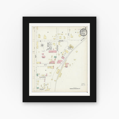 Old map wall art mockup — black gallery frame with white mat — Sanborn Fire Insurance Map from Culpeper, Culpeper County, Virginia (1891) - Complete Map Set