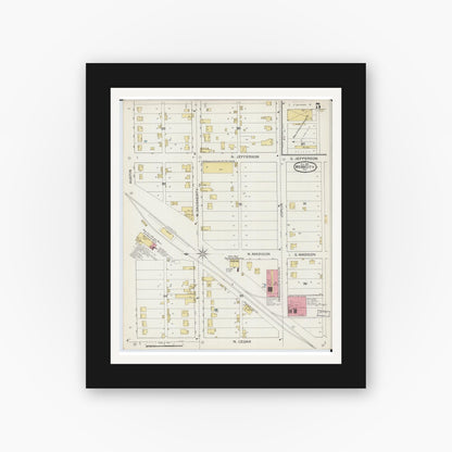 Old map wall art mockup — black gallery frame with white mat — Sanborn Fire Insurance Map from Webb City, Jasper County, Missouri (1893), Sheet #0005