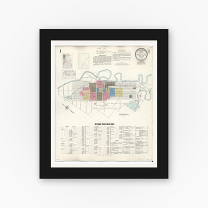 Old map wall art mockup — black gallery frame with white mat — Sanborn Fire Insurance Map from New Ulm, Brown County, Minnesota (1946), Sheet #0001