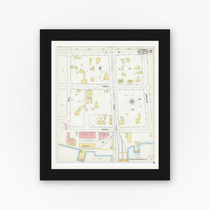Old map wall art mockup — black gallery frame with white mat — Sanborn Fire Insurance Map from Palatka, Putnam County, Florida (1892), Sheet #0005