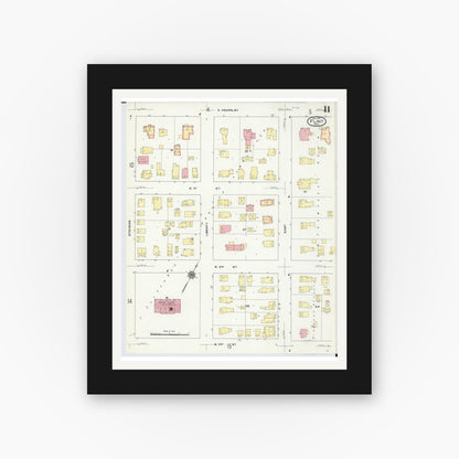 Old map wall art mockup — black gallery frame with white mat — Sanborn Fire Insurance Map from Flint, Genesee County, Michigan (1909), Sheet #0011