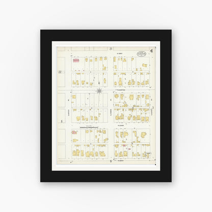 Old map wall art mockup — black gallery frame with white mat — Sanborn Fire Insurance Map from Denison, Grayson County, Texas (1903), Sheet #0004
