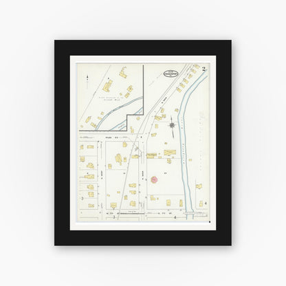 Old map wall art mockup — black gallery frame with white mat — Sanborn Fire Insurance Map from Coudersport, Potter County, Pennsylvania (1911), Sheet #0002