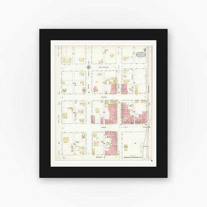 Old map wall art mockup — black gallery frame with white mat — Sanborn Fire Insurance Map from Hempstead, Waller County, Texas (1912), Sheet #0002