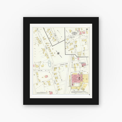 Old map wall art mockup — black gallery frame with white mat — Sanborn Fire Insurance Map from Aurora, Dearborn County, Indiana (1911), Sheet #0008