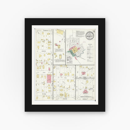 Old map wall art mockup — black gallery frame with white mat — Sanborn Fire Insurance Map from Mound City, Holt County, Missouri (1911) - Complete Map Set