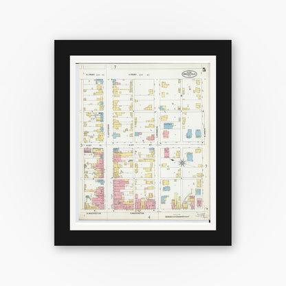 Old map wall art mockup — black gallery frame with white mat — Sanborn Fire Insurance Map from Greenfield, Highland County, Ohio (1899), Sheet #0005