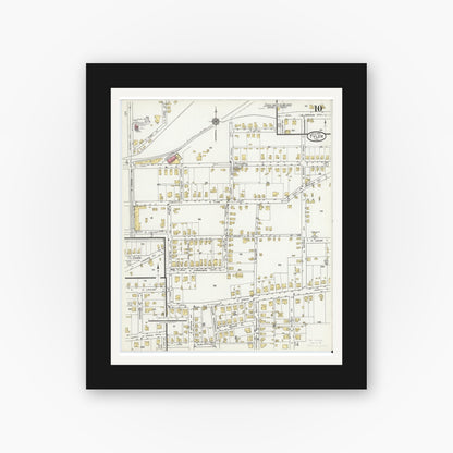 Old map wall art mockup — black gallery frame with white mat — Sanborn Fire Insurance Map from Tyler, Smith County, Texas (1919), Sheet #0010
