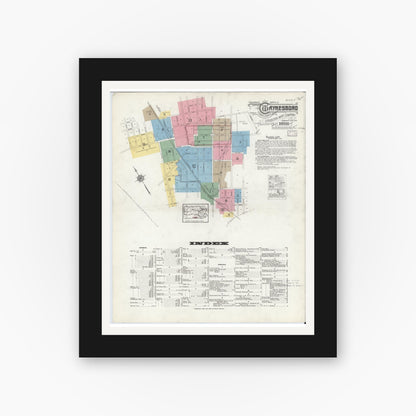 Old map wall art mockup — black gallery frame with white mat — Sanborn Fire Insurance Map from Waynesboro, Franklin County, Pennsylvania (1916), Sheet #0001