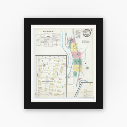 Old map wall art mockup — black gallery frame with white mat — Sanborn Fire Insurance Map from Franklin, Warren County, Ohio (1892) - Complete Map Set