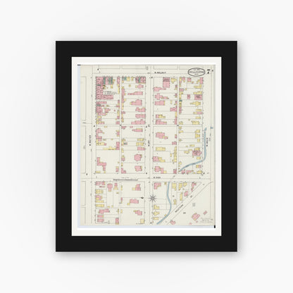 Old map wall art mockup — black gallery frame with white mat — Sanborn Fire Insurance Map from Chillicothe, Ross County, Ohio (1895), Sheet #0007