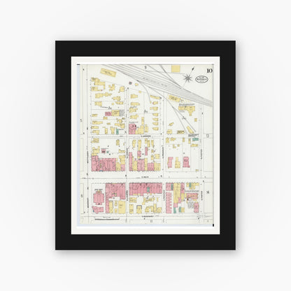 Old map wall art mockup — black gallery frame with white mat — Sanborn Fire Insurance Map from Norwalk, Huron County, Ohio (1906), Sheet #0010