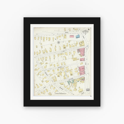 Old map wall art mockup — black gallery frame with white mat — Sanborn Fire Insurance Map from Milford, Worcester County, Massachusetts (1897), Sheet #0006