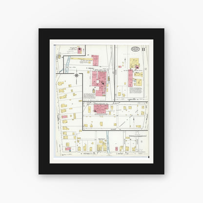 Old map wall art mockup — black gallery frame with white mat — Sanborn Fire Insurance Map from Shelby, Richland County, Ohio (1919), Sheet #0011