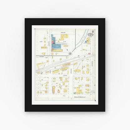 Old map wall art mockup — black gallery frame with white mat — Sanborn Fire Insurance Map from Columbus, Columbia and Dodge County, Wisconsin (1904), Sheet #0002