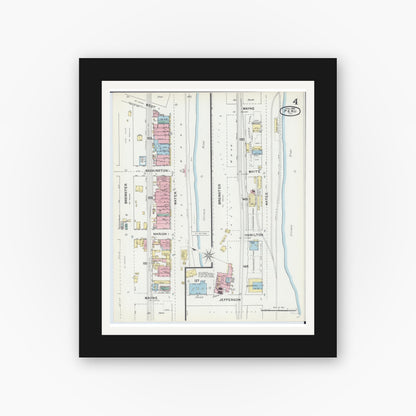 Old map wall art mockup — black gallery frame with white mat — Sanborn Fire Insurance Map from Peru, La Salle County, Illinois (1892), Sheet #0004