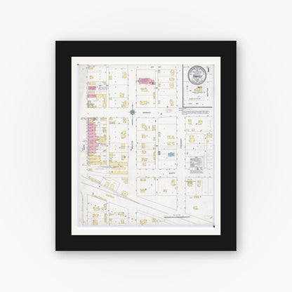 Old map wall art mockup — black gallery frame with white mat — Sanborn Fire Insurance Map from Tampico, Whiteside County, Illinois (1910) - Complete Map Set