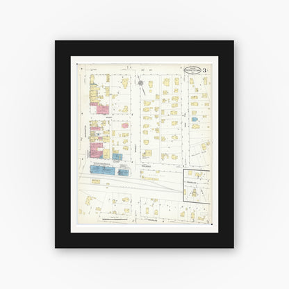 Old map wall art mockup — black gallery frame with white mat — Sanborn Fire Insurance Map from Prophetstown, Whiteside County, Illinois (1913), Sheet #0003