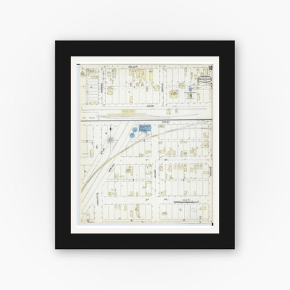 Old map wall art mockup — black gallery frame with white mat — Sanborn Fire Insurance Map from Bessemer, Gogebic County, Michigan (1891), Sheet #0002