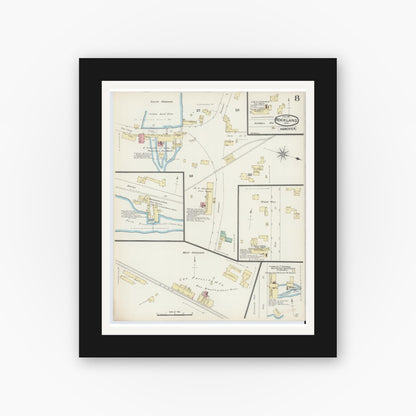 Old map wall art mockup — black gallery frame with white mat — Sanborn Fire Insurance Map from Rockland, Plymouth County, Massachusetts (1891), Sheet #0008