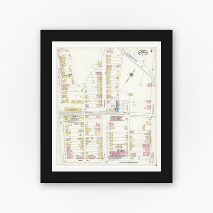 Old map wall art mockup — black gallery frame with white mat — Sanborn Fire Insurance Map from Hanover, York County, Pennsylvania (1909), Sheet #0004