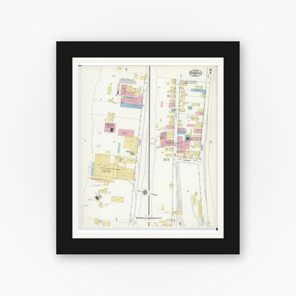 Old map wall art mockup — black gallery frame with white mat — Sanborn Fire Insurance Map from Pomeroy, Meigs County, Ohio (1916), Sheet #0007