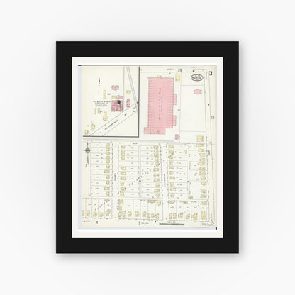 Old map wall art mockup — black gallery frame with white mat — Sanborn Fire Insurance Map from Marion, Marion County, Ohio (1914), Sheet #0003