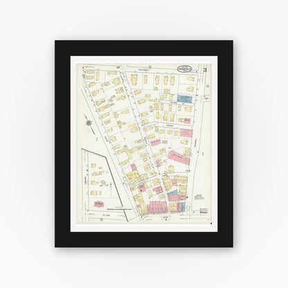 Old map wall art mockup — black gallery frame with white mat — Sanborn Fire Insurance Map from Greenfield, Franklin County, Massachusetts (1914), Sheet #0003