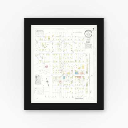 Old map wall art mockup — black gallery frame with white mat — Sanborn Fire Insurance Map from Ashton, Osceola County, Iowa (1935), Sheet #0001
