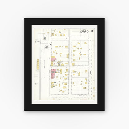 Old map wall art mockup — black gallery frame with white mat — Sanborn Fire Insurance Map from Norwalk, Los Angeles County, California (1907), Sheet #0003