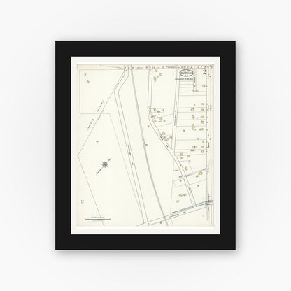 Old map wall art mockup — black gallery frame with white mat — Sanborn Fire Insurance Map from Chatham, Morris County, New Jersey (1921), Sheet #0002