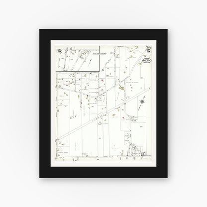 Old map wall art mockup — black gallery frame with white mat — Sanborn Fire Insurance Map from Milton, Norfolk County, Massachusetts (1923), Sheet #0015