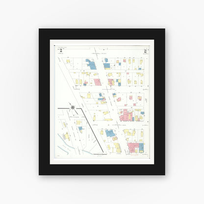 Old map wall art mockup — black gallery frame with white mat — Sanborn Fire Insurance Map from Flat Rock, Wayne County, Michigan (1941), Sheet #0002