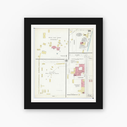 Old map wall art mockup — black gallery frame with white mat — Sanborn Fire Insurance Map from Celina, Mercer County, Ohio (1907), Sheet #0010